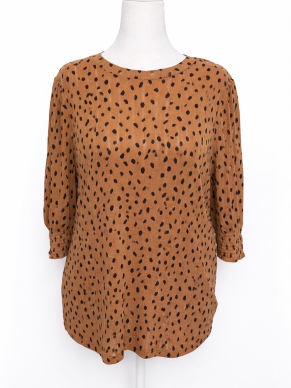 Lucky Brand Cheetah Print Top XL Brown Boho Puff Sleeve Soft Knit